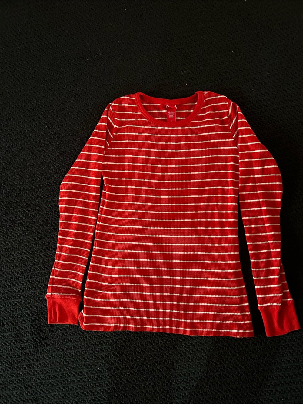 Red and White Striped Waffle Long Sleeve Top